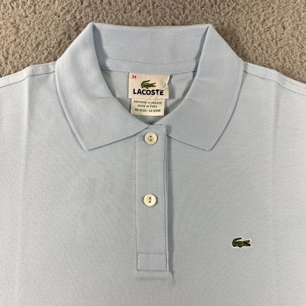 Lacoste Polo Shirt Women US Sise S (EU/2) Light Blue Pique Stretch Short Sleeve - Picture 4 of 11